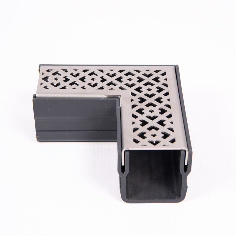 Threshold Slim Drain Corner Unit with Oblique 316 Stainless Steel Grating (65 x 60mm Shallow)