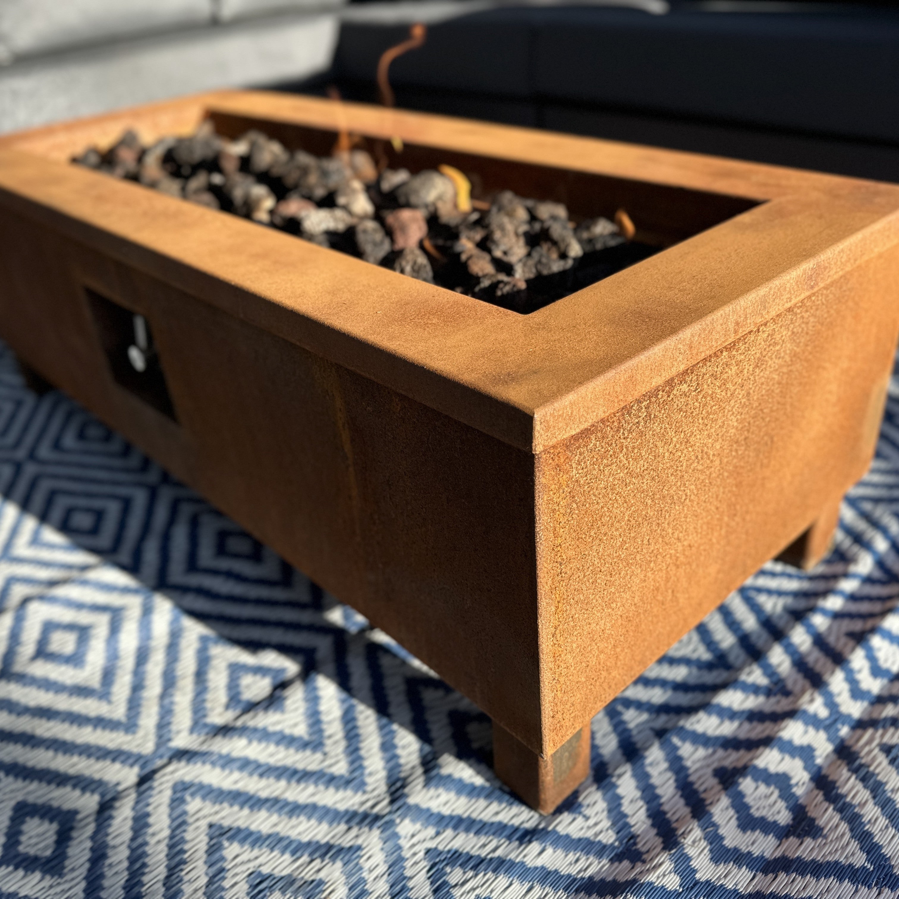 Corten Steel Vulcan Rectangle Gas Fire Pit