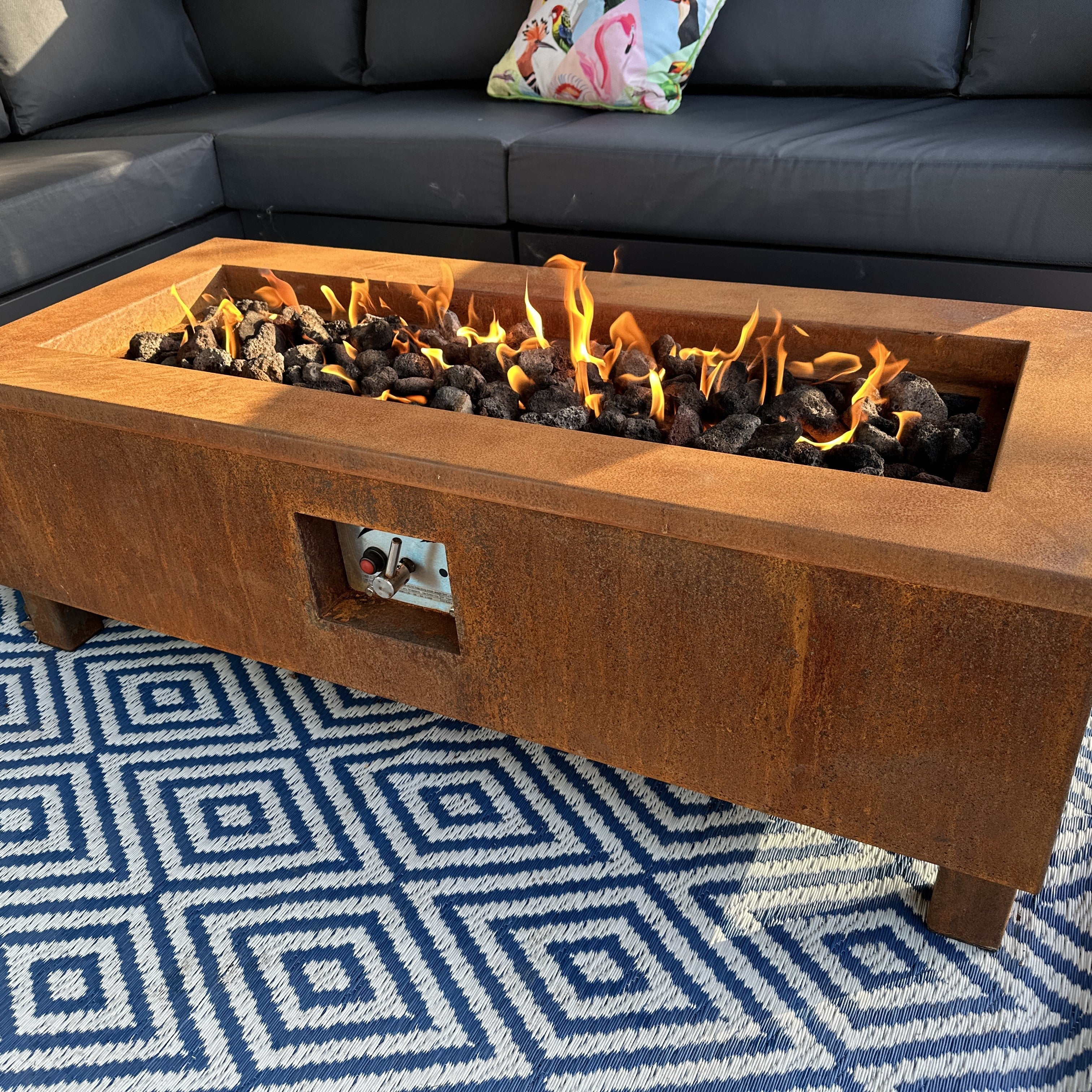 Corten Steel Vulcan Rectangle Gas Fire Pit