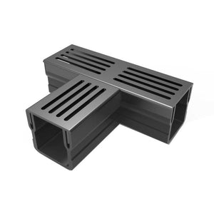 Threshold Slim Drain T-Unit with Black Aluminium Grating (65 x 60mm Shallow)